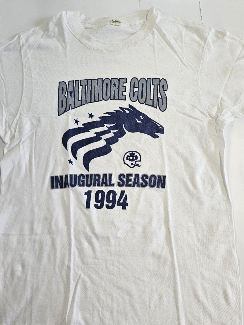 Baltimore Colts 1994 Inaugural Season Vintage Tee - White Navy Screen Stars Cfl
